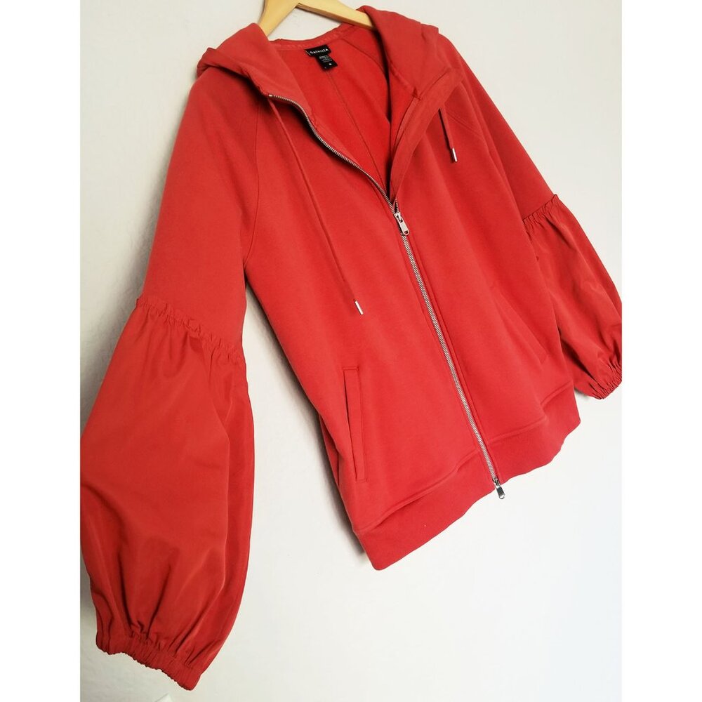 ATHLETA On My Way Triumph Hoodie Jacket Women’s M Red Rust Lantern Sleeve $139 - Picture 8 of 16